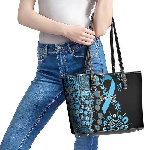 Prostate Cancer Awareness Personalised Leather Tote Bag Aboriginal Ribbon Dot Painting