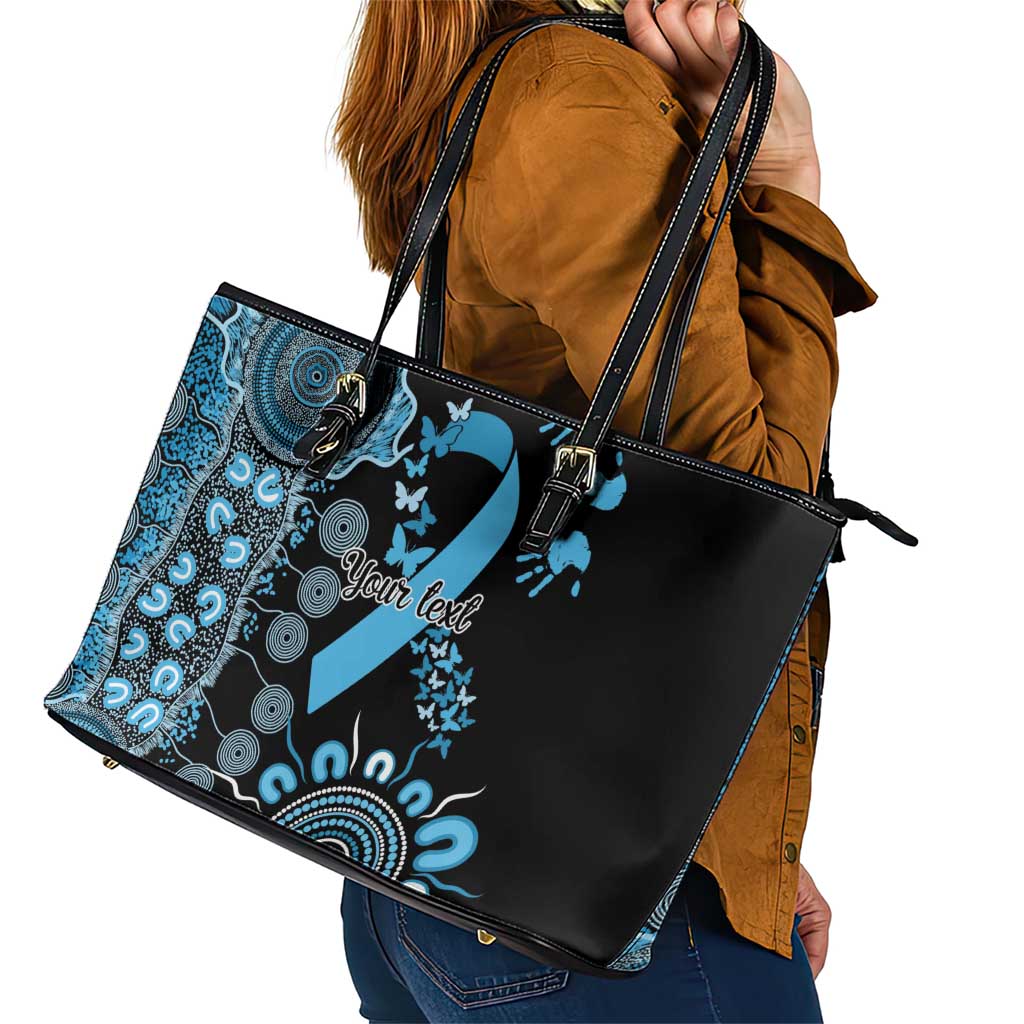 Prostate Cancer Awareness Personalised Leather Tote Bag Aboriginal Ribbon Dot Painting