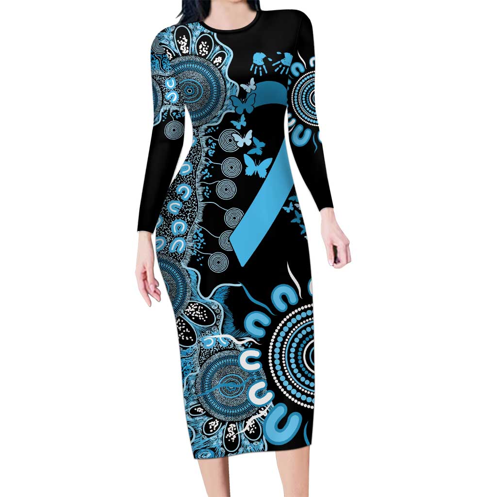 Prostate Cancer Awareness Personalised Long Sleeve Bodycon Dress Aboriginal Ribbon Dot Painting