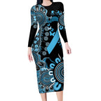 Prostate Cancer Awareness Personalised Long Sleeve Bodycon Dress Aboriginal Ribbon Dot Painting