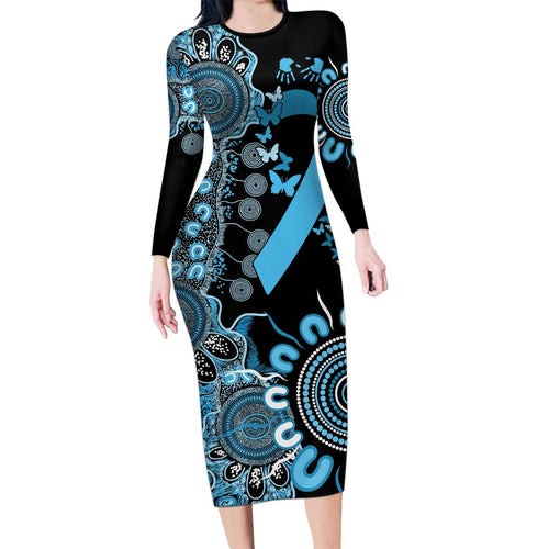 Prostate Cancer Awareness Personalised Long Sleeve Bodycon Dress Aboriginal Ribbon Dot Painting