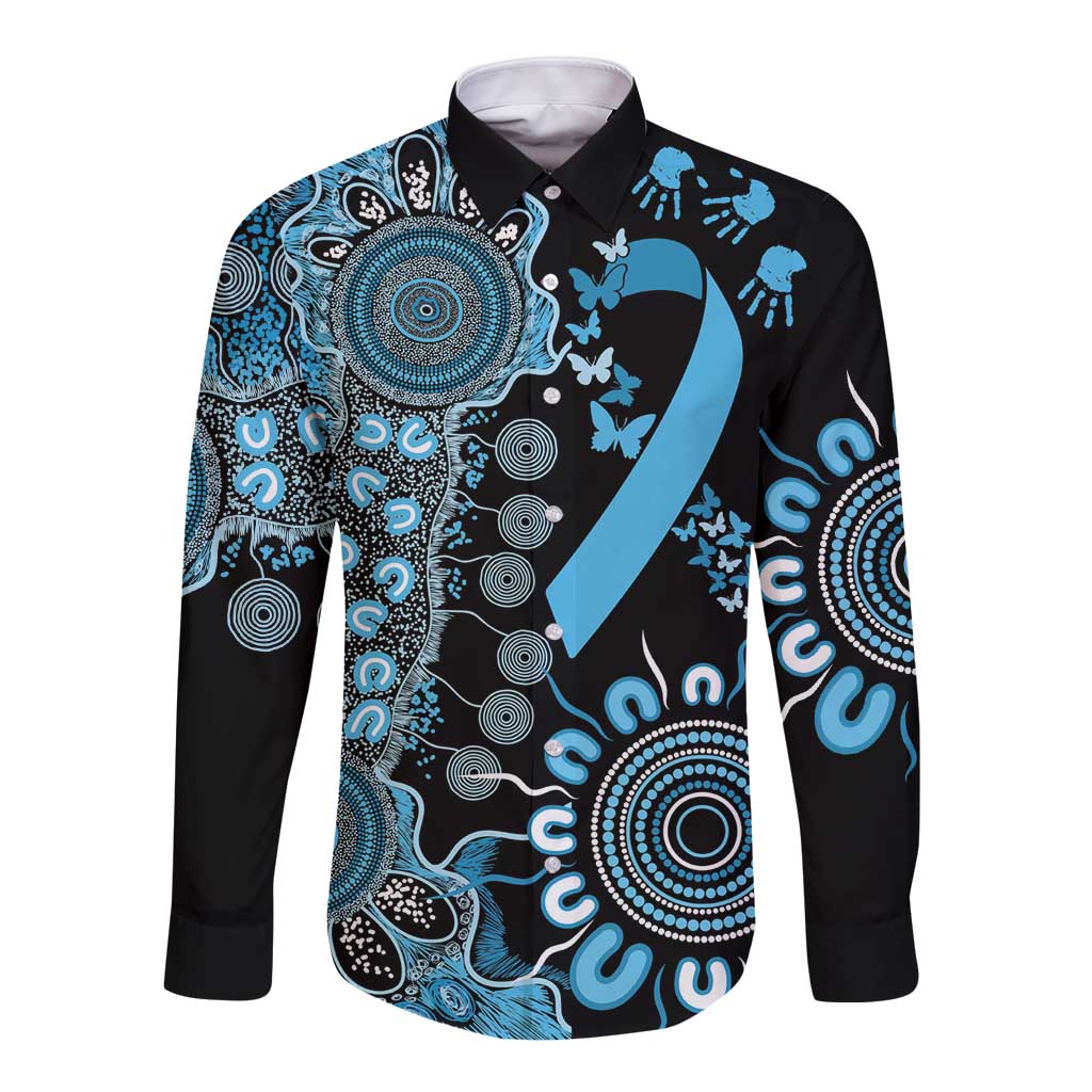 Prostate Cancer Awareness Personalised Long Sleeve Button Shirt Aboriginal Ribbon Dot Painting