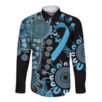 Prostate Cancer Awareness Personalised Long Sleeve Button Shirt Aboriginal Ribbon Dot Painting