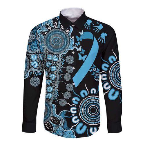 Prostate Cancer Awareness Personalised Long Sleeve Button Shirt Aboriginal Ribbon Dot Painting