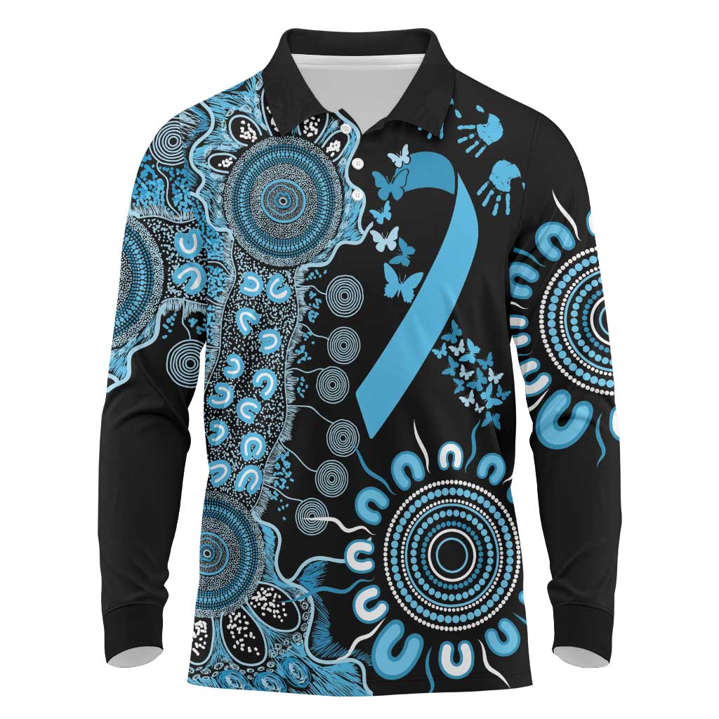 Prostate Cancer Awareness Personalised Long Sleeve Polo Shirt Aboriginal Ribbon Dot Painting