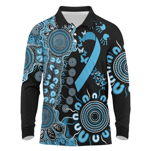 Prostate Cancer Awareness Personalised Long Sleeve Polo Shirt Aboriginal Ribbon Dot Painting