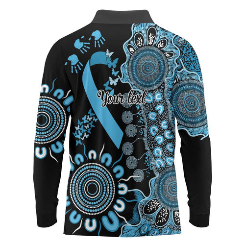 Prostate Cancer Awareness Personalised Long Sleeve Polo Shirt Aboriginal Ribbon Dot Painting