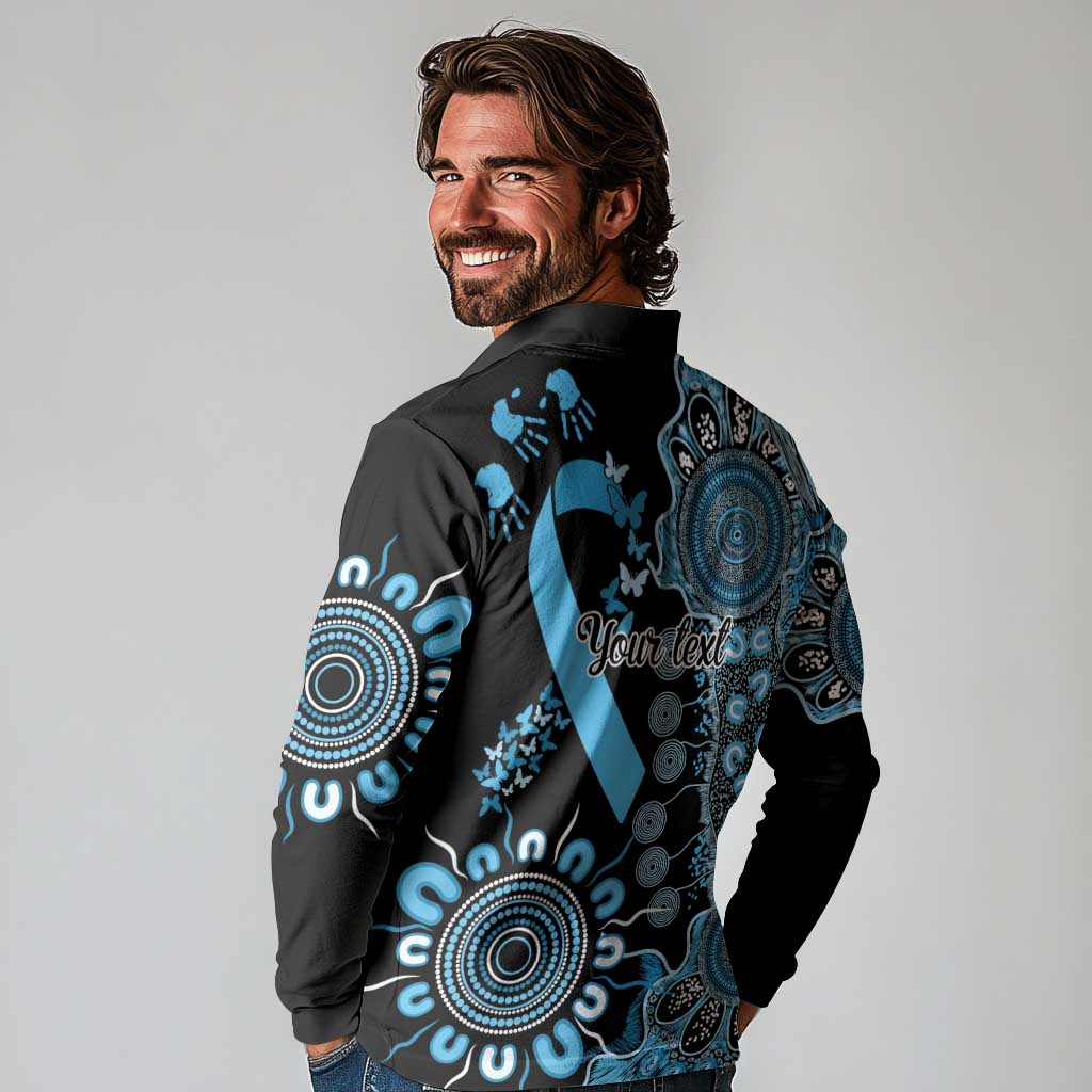 Prostate Cancer Awareness Personalised Long Sleeve Polo Shirt Aboriginal Ribbon Dot Painting