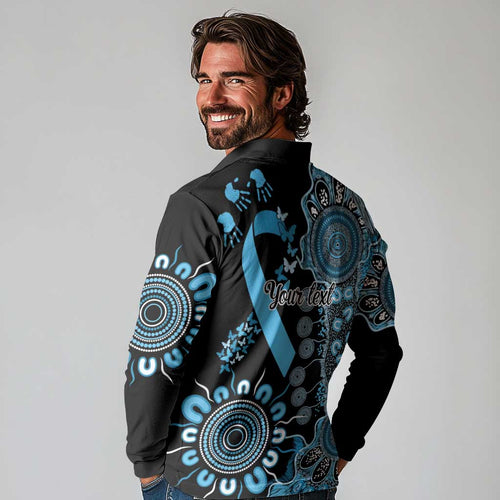 Prostate Cancer Awareness Personalised Long Sleeve Polo Shirt Aboriginal Ribbon Dot Painting