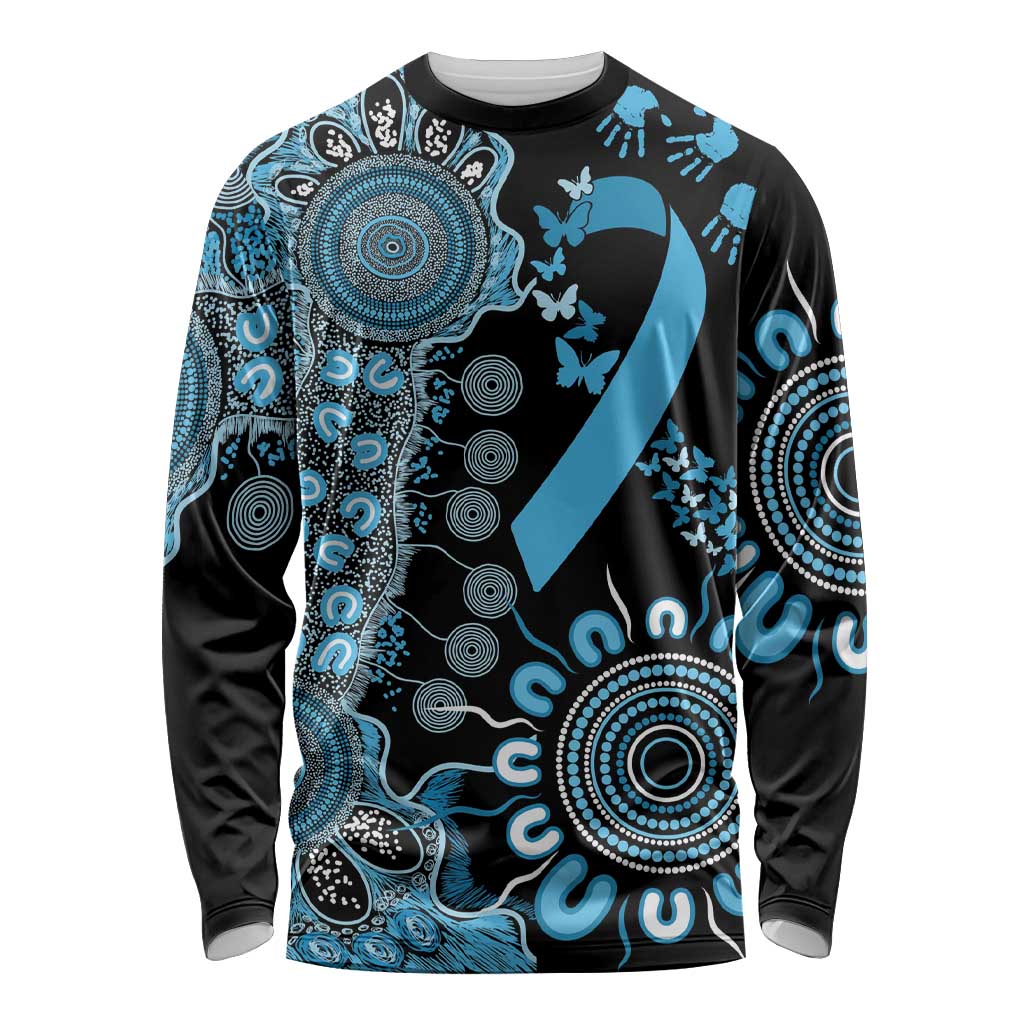 Prostate Cancer Awareness Personalised Long Sleeve Shirt Aboriginal Ribbon Dot Painting