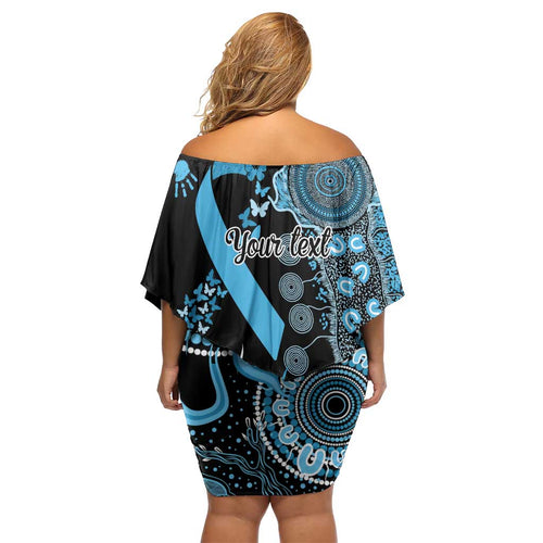 Prostate Cancer Awareness Personalised Off Shoulder Short Dress Aboriginal Ribbon Dot Painting