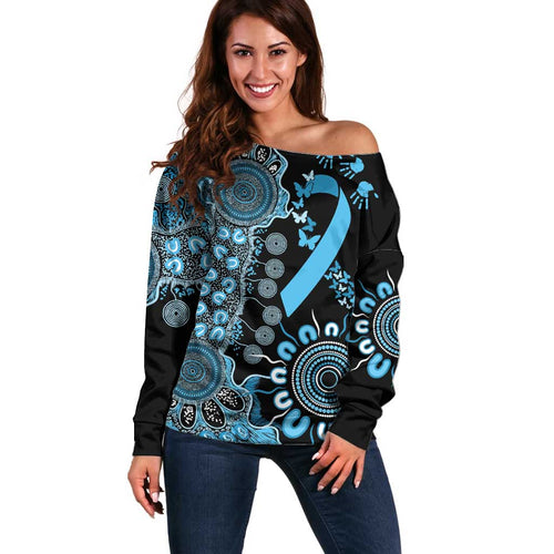 Prostate Cancer Awareness Personalised Off Shoulder Sweater Aboriginal Ribbon Dot Painting