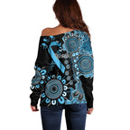 Prostate Cancer Awareness Personalised Off Shoulder Sweater Aboriginal Ribbon Dot Painting