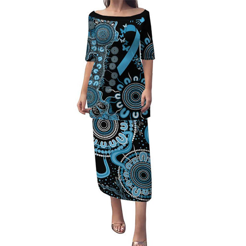Prostate Cancer Awareness Personalised Puletasi Aboriginal Ribbon Dot Painting