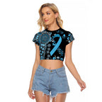 Prostate Cancer Awareness Personalised Raglan Cropped T Shirt Aboriginal Ribbon Dot Painting