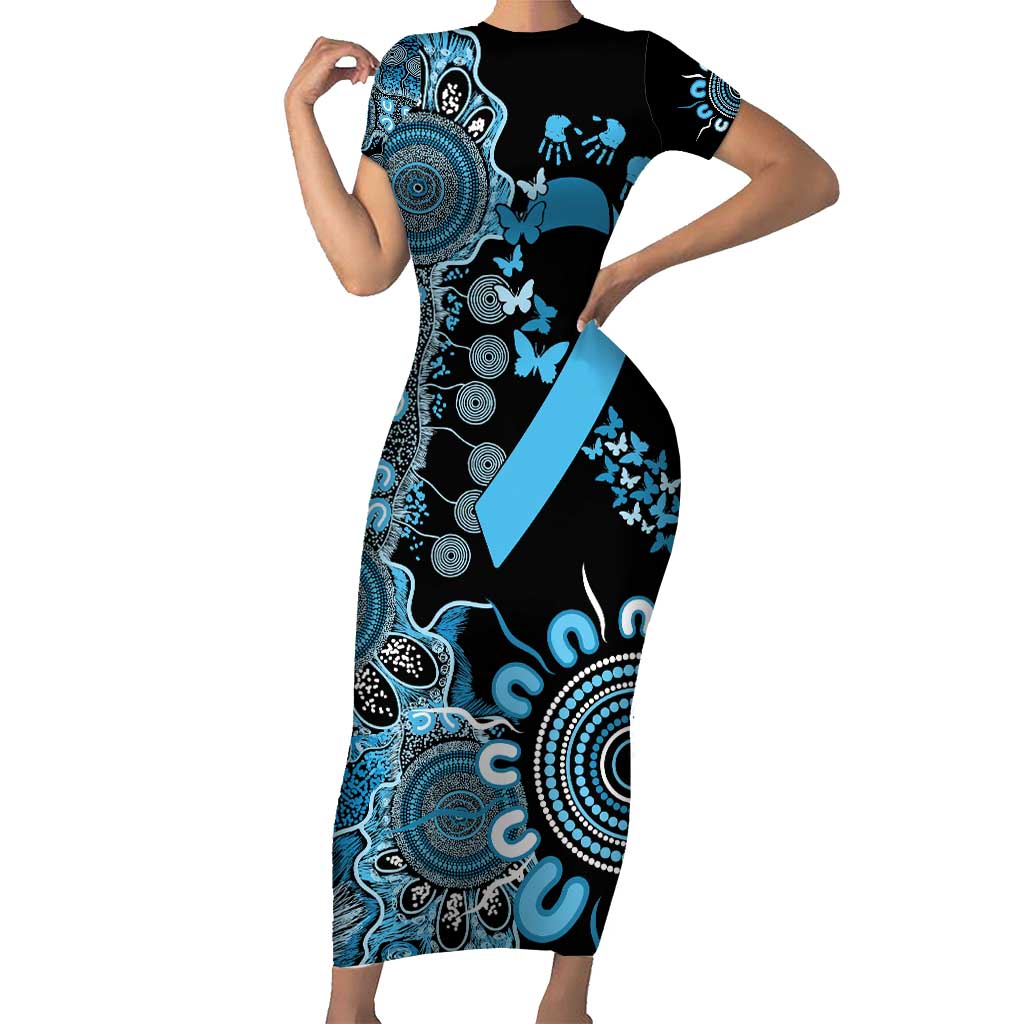 Prostate Cancer Awareness Personalised Short Sleeve Bodycon Dress Aboriginal Ribbon Dot Painting