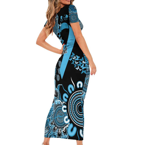 Prostate Cancer Awareness Personalised Short Sleeve Bodycon Dress Aboriginal Ribbon Dot Painting