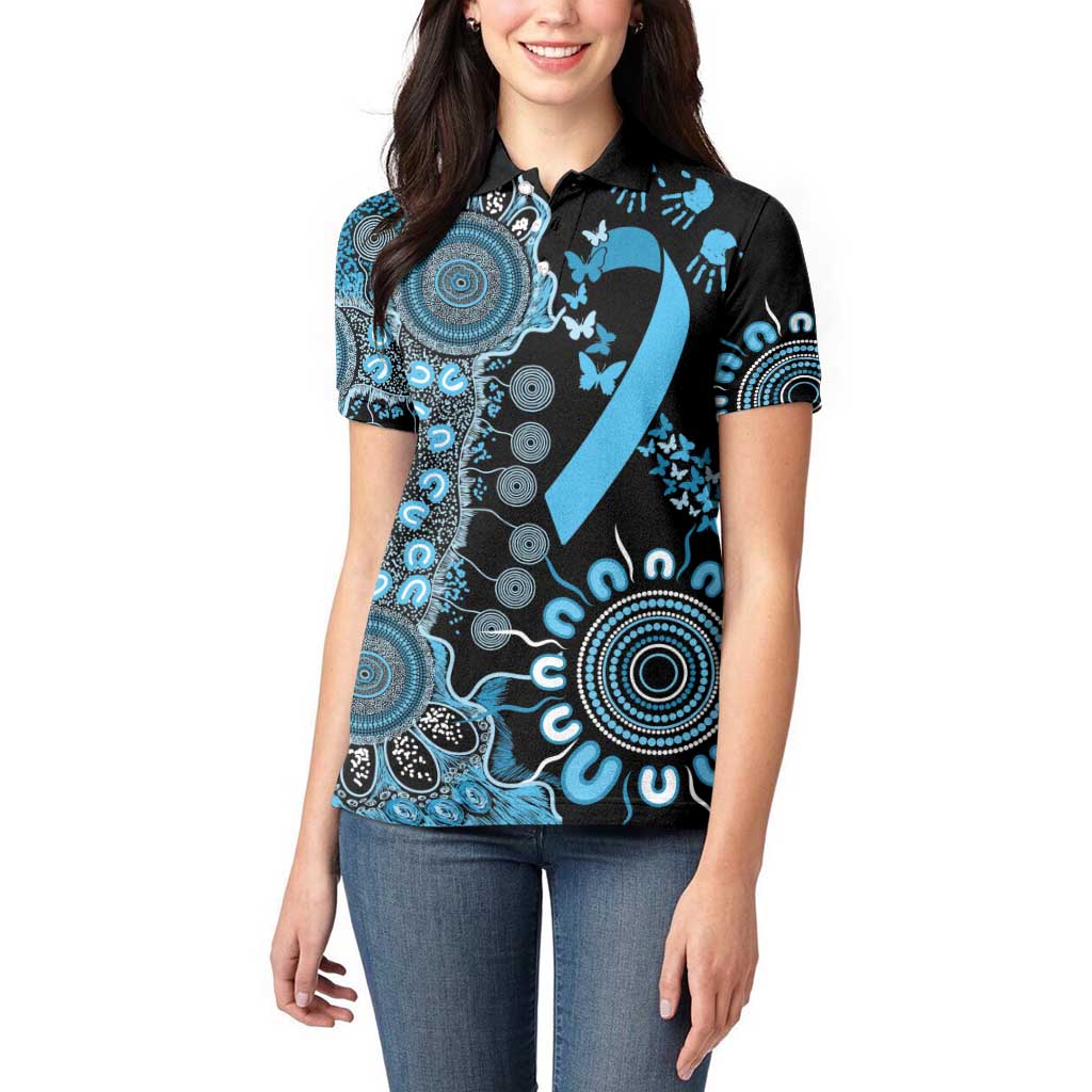 Prostate Cancer Awareness Personalised Women Polo Shirt Aboriginal Ribbon Dot Painting