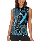 Prostate Cancer Awareness Personalised Women Sleeveless Polo Shirt Aboriginal Ribbon Dot Painting
