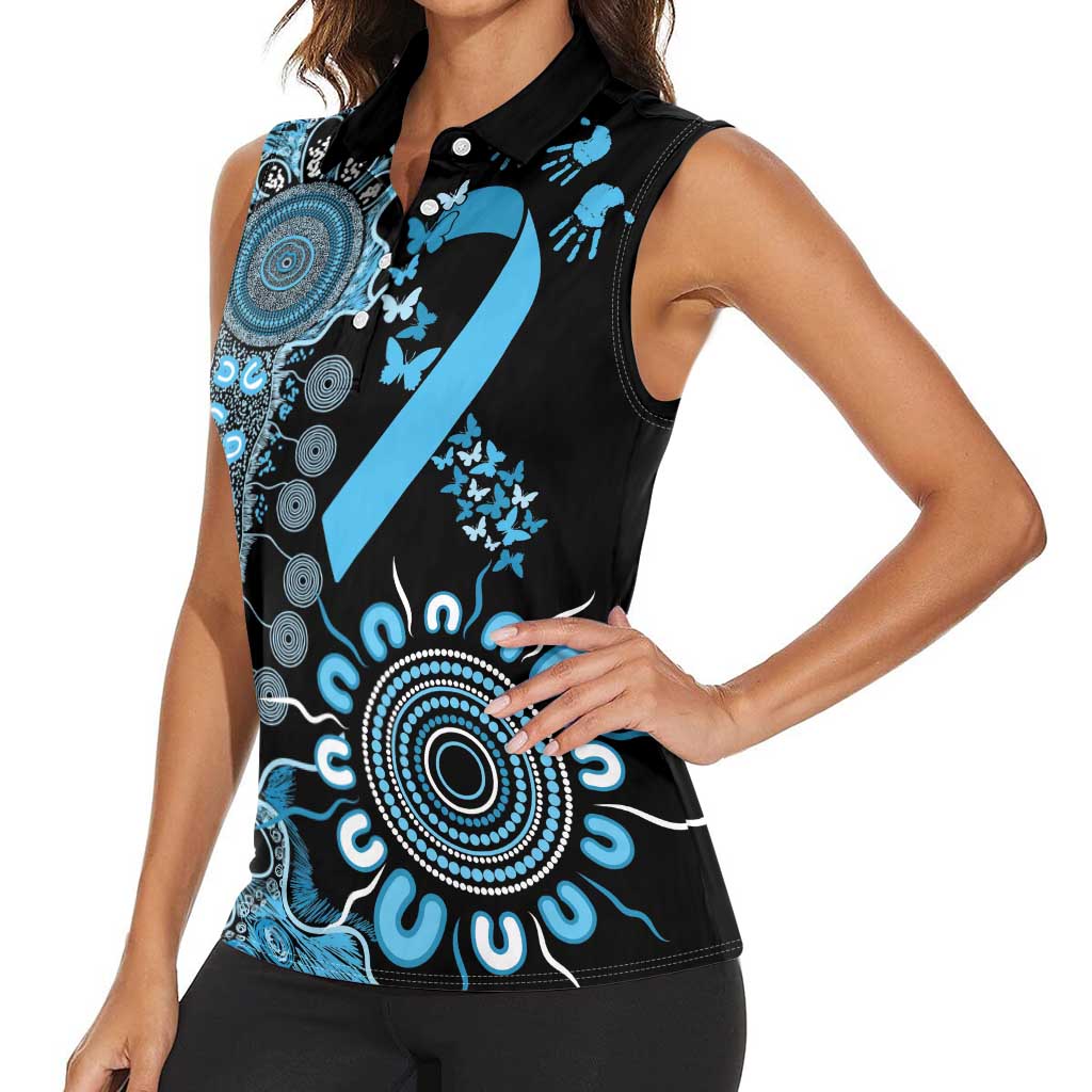 Prostate Cancer Awareness Personalised Women Sleeveless Polo Shirt Aboriginal Ribbon Dot Painting