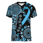 Prostate Cancer Awareness Personalised Women V-Neck T-Shirt Aboriginal Ribbon Dot Painting
