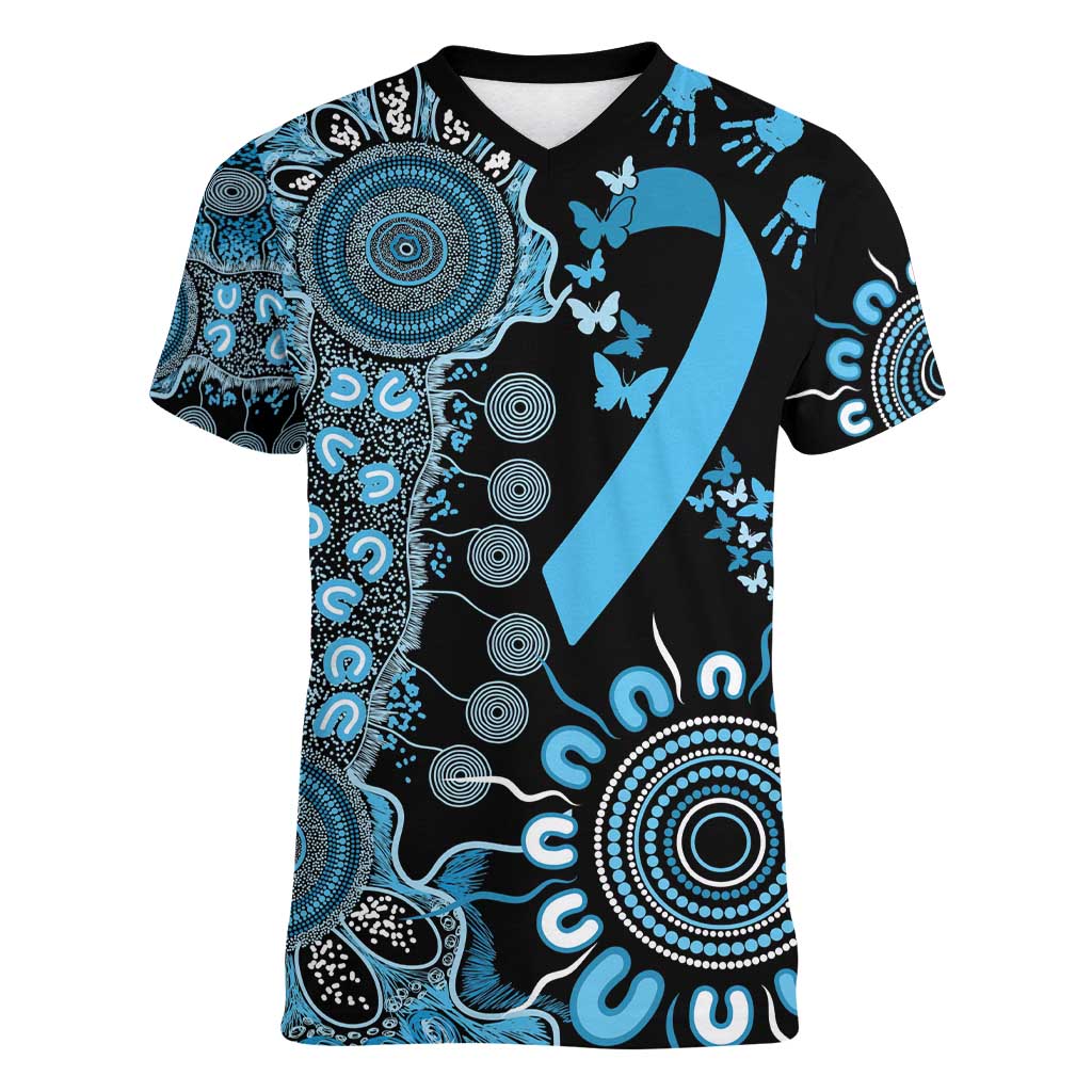 Prostate Cancer Awareness Personalised Women V-Neck T-Shirt Aboriginal Ribbon Dot Painting
