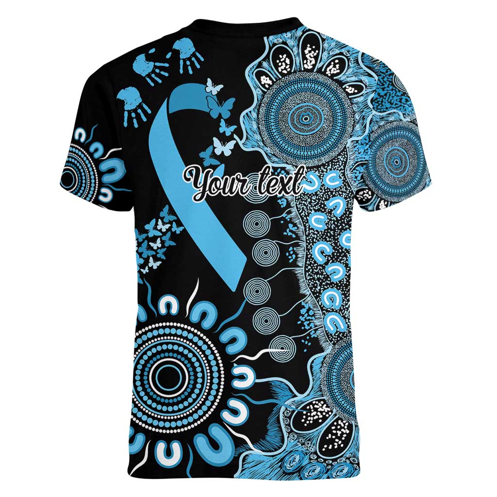 Prostate Cancer Awareness Personalised Women V-Neck T-Shirt Aboriginal Ribbon Dot Painting