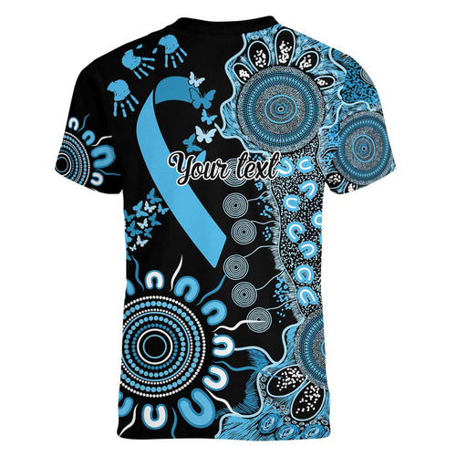 Prostate Cancer Awareness Personalised Women V-Neck T-Shirt Aboriginal Ribbon Dot Painting