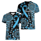 Prostate Cancer Awareness Personalised Women V-Neck T-Shirt Aboriginal Ribbon Dot Painting