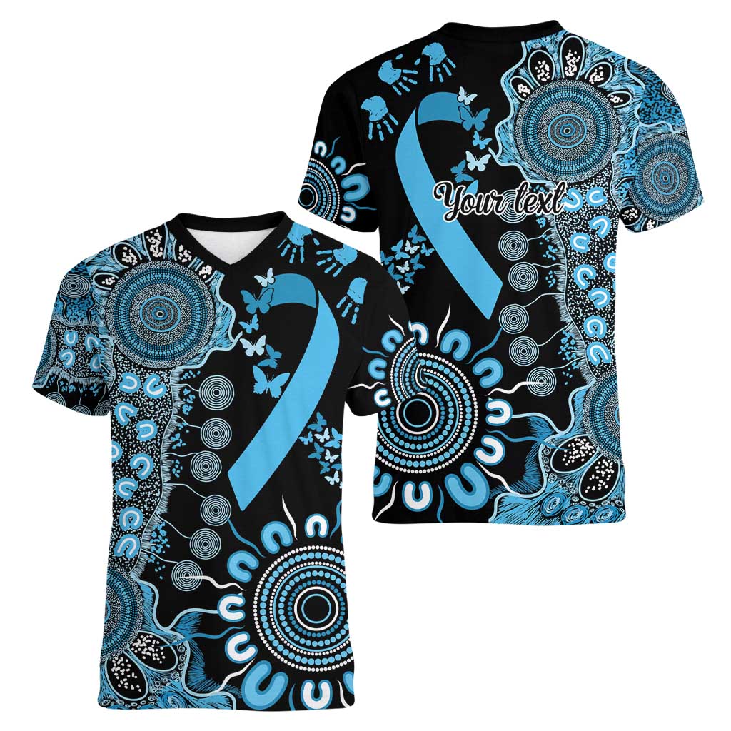 Prostate Cancer Awareness Personalised Women V-Neck T-Shirt Aboriginal Ribbon Dot Painting