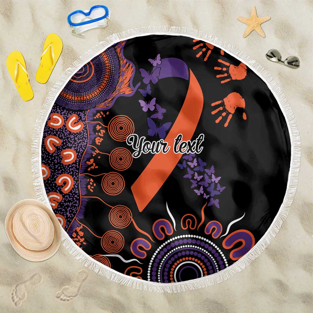 Psoriasis Awareness Personalised Beach Blanket Aboriginal Ribbon Dot Painting