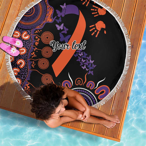 Psoriasis Awareness Personalised Beach Blanket Aboriginal Ribbon Dot Painting