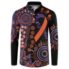 Psoriasis Awareness Personalised Button Sweatshirt Aboriginal Ribbon Dot Painting