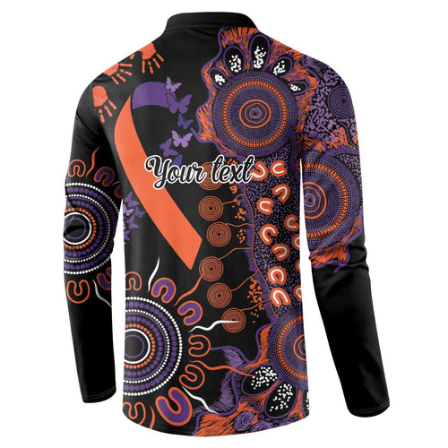 Psoriasis Awareness Personalised Button Sweatshirt Aboriginal Ribbon Dot Painting