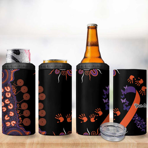 Psoriasis Awareness Personalised 4 in 1 Can Cooler Tumbler Aboriginal Ribbon Dot Painting