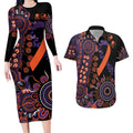 Psoriasis Awareness Personalised Couples Matching Long Sleeve Bodycon Dress and Hawaiian Shirt Aboriginal Ribbon Dot Painting