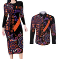 Psoriasis Awareness Personalised Couples Matching Long Sleeve Bodycon Dress and Long Sleeve Button Shirt Aboriginal Ribbon Dot Painting