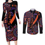 Psoriasis Awareness Personalised Couples Matching Long Sleeve Bodycon Dress and Long Sleeve Button Shirt Aboriginal Ribbon Dot Painting
