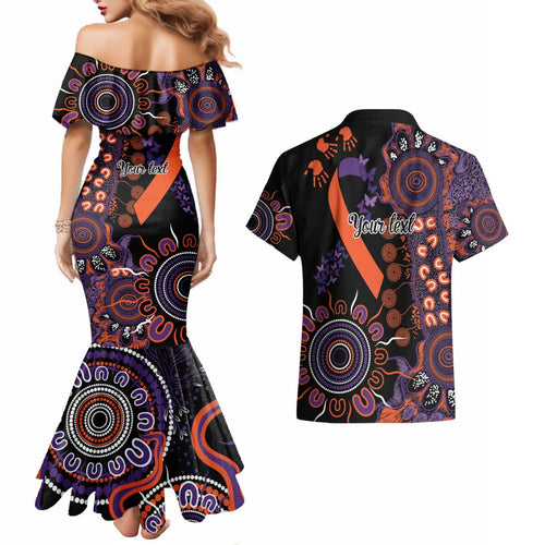 Psoriasis Awareness Personalised Couples Matching Mermaid Dress and Hawaiian Shirt Aboriginal Ribbon Dot Painting