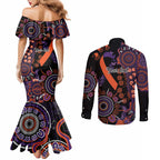 Psoriasis Awareness Personalised Couples Matching Mermaid Dress and Long Sleeve Button Shirt Aboriginal Ribbon Dot Painting