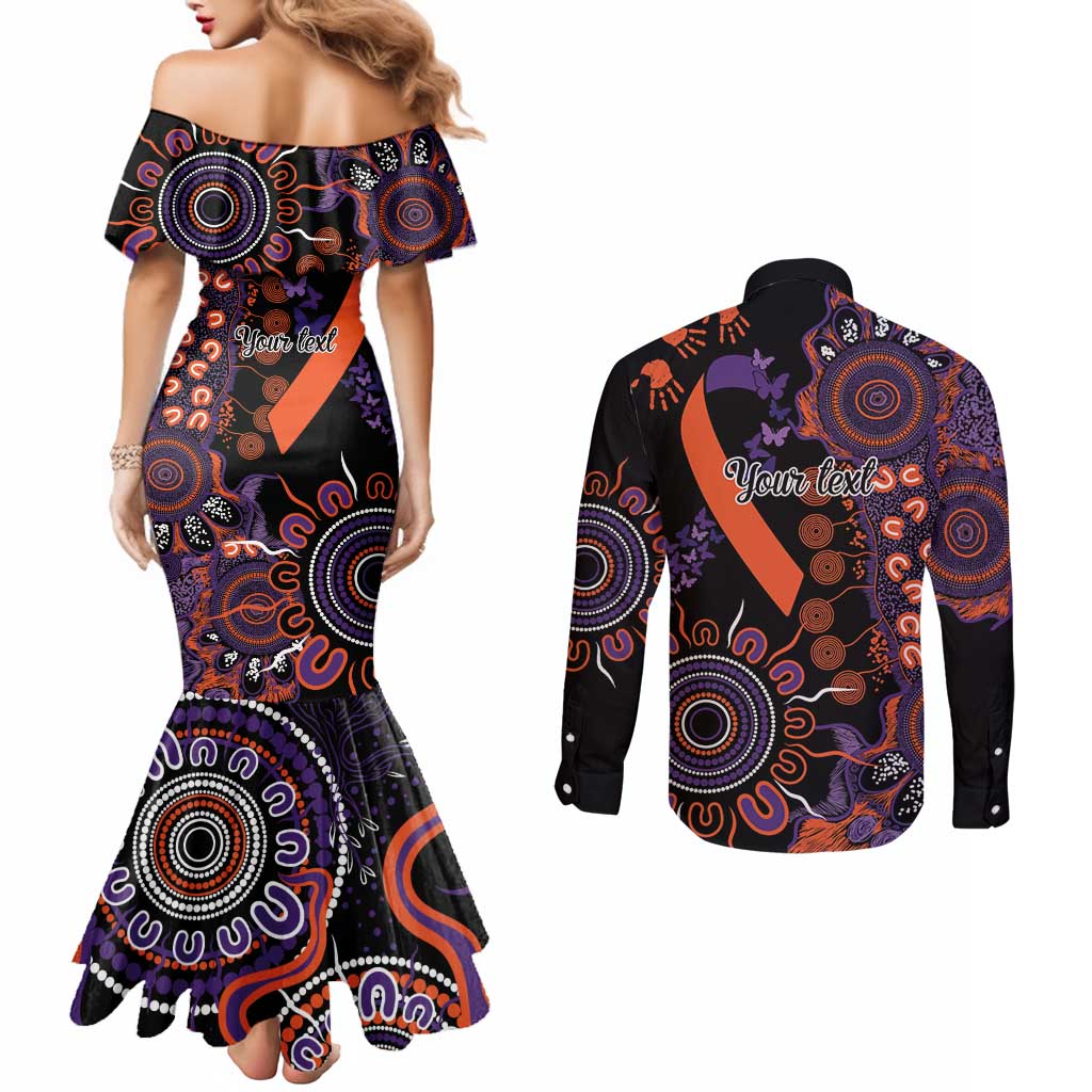 Psoriasis Awareness Personalised Couples Matching Mermaid Dress and Long Sleeve Button Shirt Aboriginal Ribbon Dot Painting