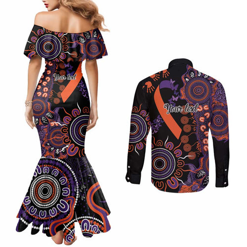 Psoriasis Awareness Personalised Couples Matching Mermaid Dress and Long Sleeve Button Shirt Aboriginal Ribbon Dot Painting