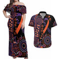 Psoriasis Awareness Personalised Couples Matching Off Shoulder Maxi Dress and Hawaiian Shirt Aboriginal Ribbon Dot Painting