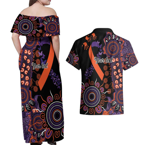 Psoriasis Awareness Personalised Couples Matching Off Shoulder Maxi Dress and Hawaiian Shirt Aboriginal Ribbon Dot Painting