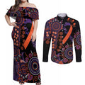 Psoriasis Awareness Personalised Couples Matching Off Shoulder Maxi Dress and Long Sleeve Button Shirt Aboriginal Ribbon Dot Painting