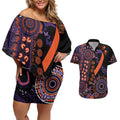 Psoriasis Awareness Personalised Couples Matching Off Shoulder Short Dress and Hawaiian Shirt Aboriginal Ribbon Dot Painting