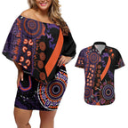 Psoriasis Awareness Personalised Couples Matching Off Shoulder Short Dress and Hawaiian Shirt Aboriginal Ribbon Dot Painting
