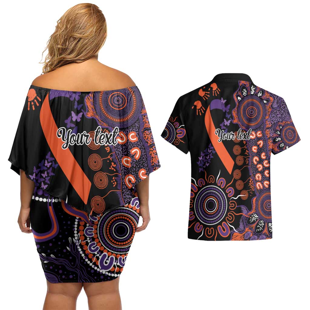 Psoriasis Awareness Personalised Couples Matching Off Shoulder Short Dress and Hawaiian Shirt Aboriginal Ribbon Dot Painting