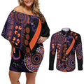 Psoriasis Awareness Personalised Couples Matching Off Shoulder Short Dress and Long Sleeve Button Shirt Aboriginal Ribbon Dot Painting