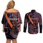 Psoriasis Awareness Personalised Couples Matching Off Shoulder Short Dress and Long Sleeve Button Shirt Aboriginal Ribbon Dot Painting